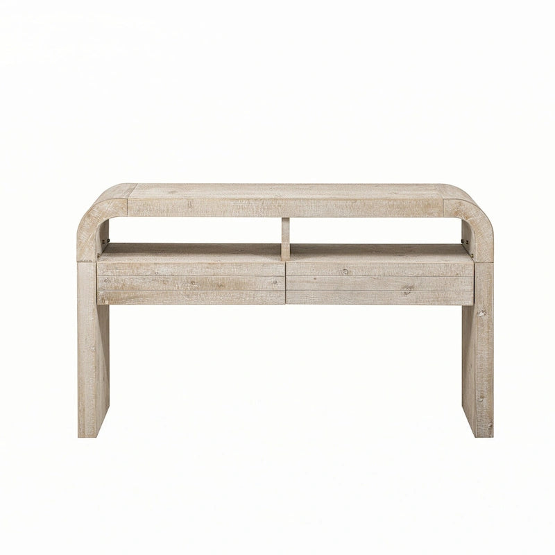 Consolle in legno naturale con lavabo, cassetti e ripiano aperto, assemblaggio per 1 persona