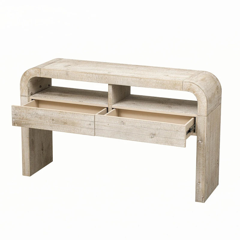 Consolle in legno naturale con lavabo, cassetti e ripiano aperto, assemblaggio per 1 persona
