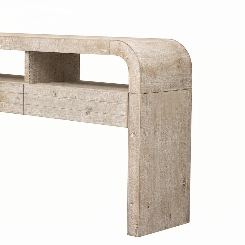 Consolle in legno naturale con lavabo, cassetti e ripiano aperto, assemblaggio per 1 persona