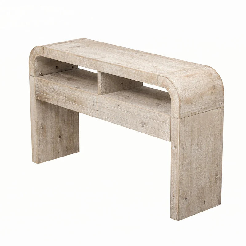 Consolle in legno naturale con lavabo, cassetti e ripiano aperto, assemblaggio per 1 persona