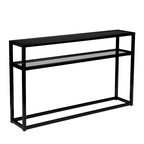 Console in metallo con ripiano e piano in vetro nero – 1 Persona