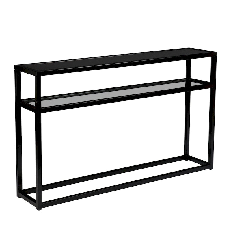 Console in metallo con ripiano e piano in vetro nero – 1 Persona