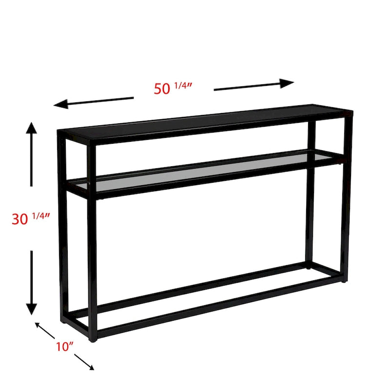 Console in metallo con ripiano e piano in vetro nero – 1 Persona