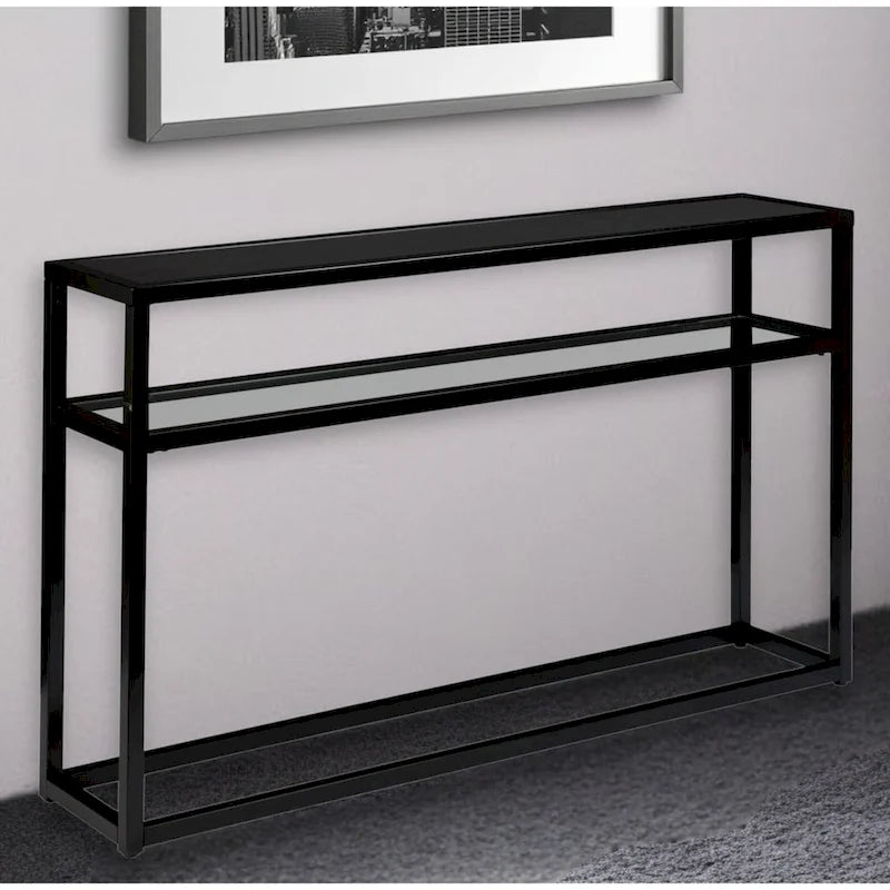 Console in metallo con ripiano e piano in vetro nero – 1 Persona