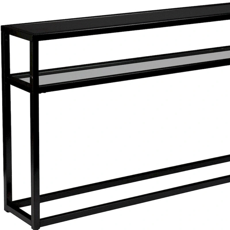 Console in metallo con ripiano e piano in vetro nero – 1 Persona