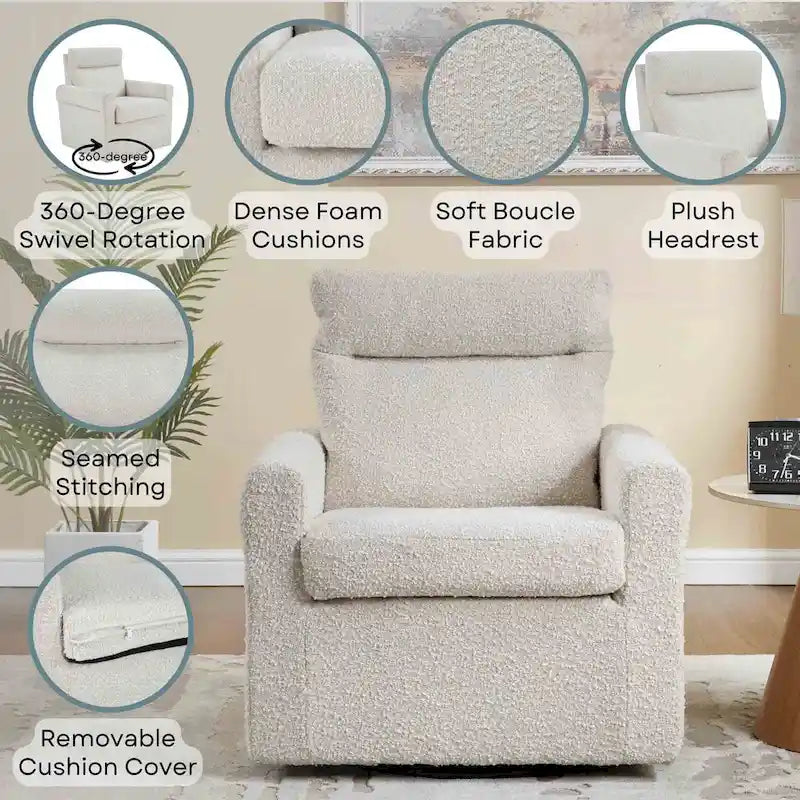 Poltrona girevole accentata in tessuto bouclé/beige, 1 posto