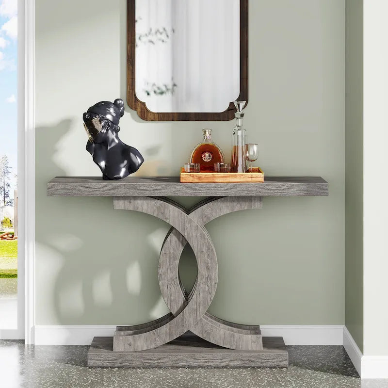 Consolle rustica grigio/marrone con gambe in metallo