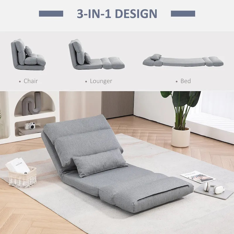 Sedia da pavimento pieghevole/Chaise longue grigia, 1 posto