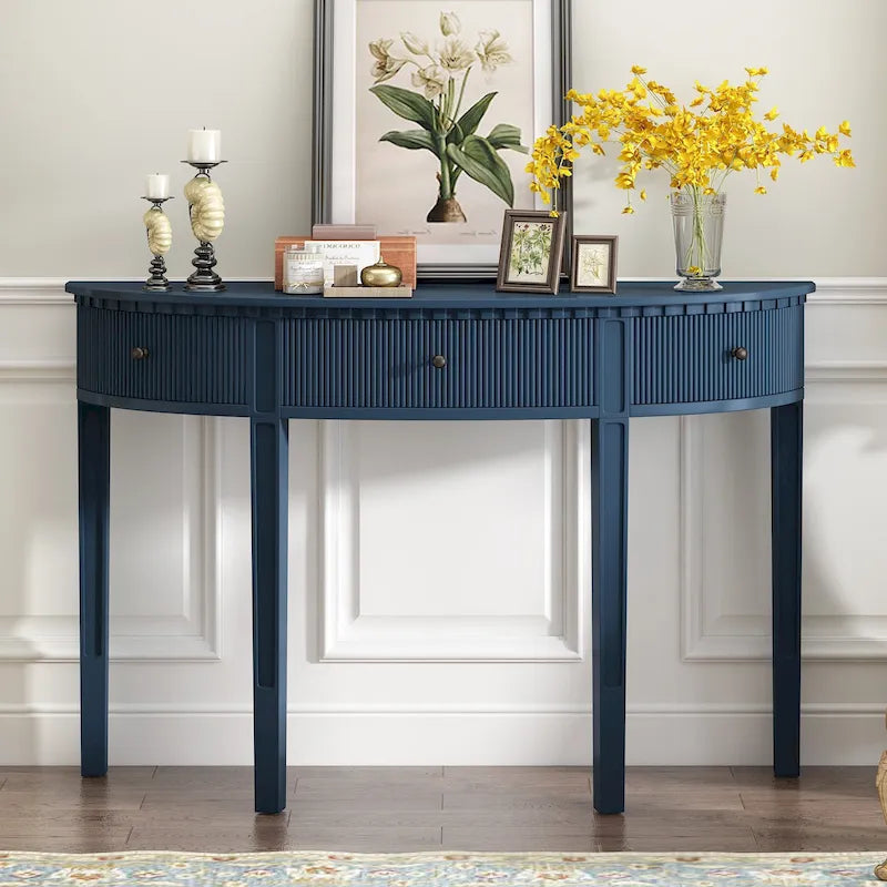Consolle curva a 3 cassetti Nera/Blu Navy/Bianco Antico