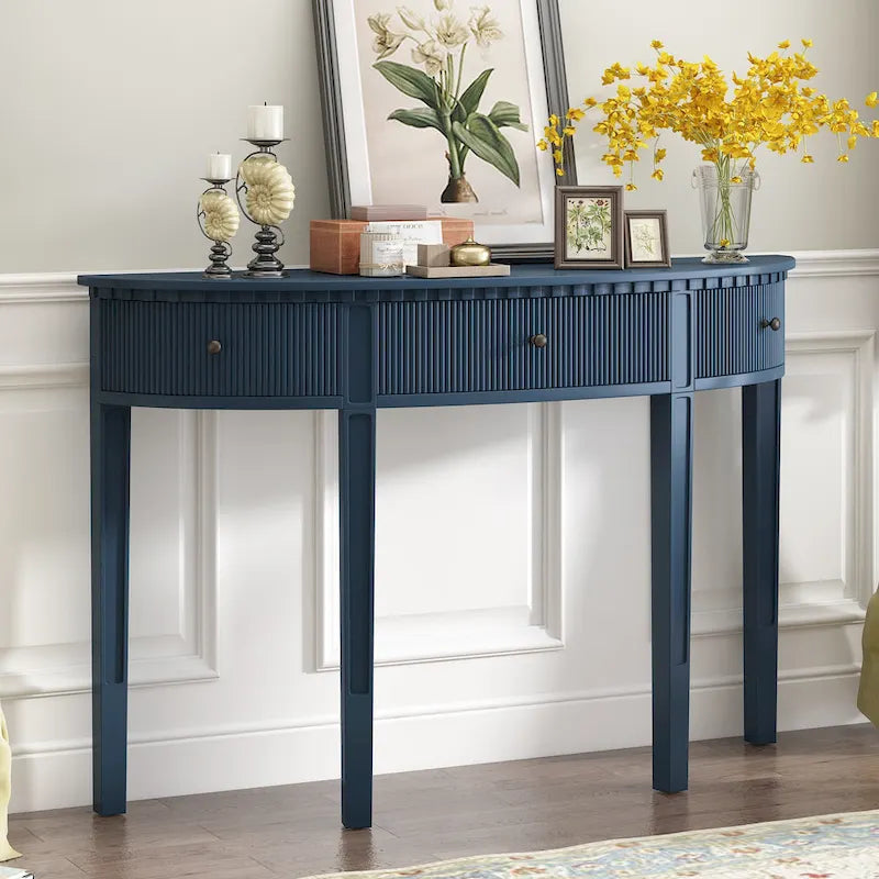 Consolle curva a 3 cassetti Nera/Blu Navy/Bianco Antico
