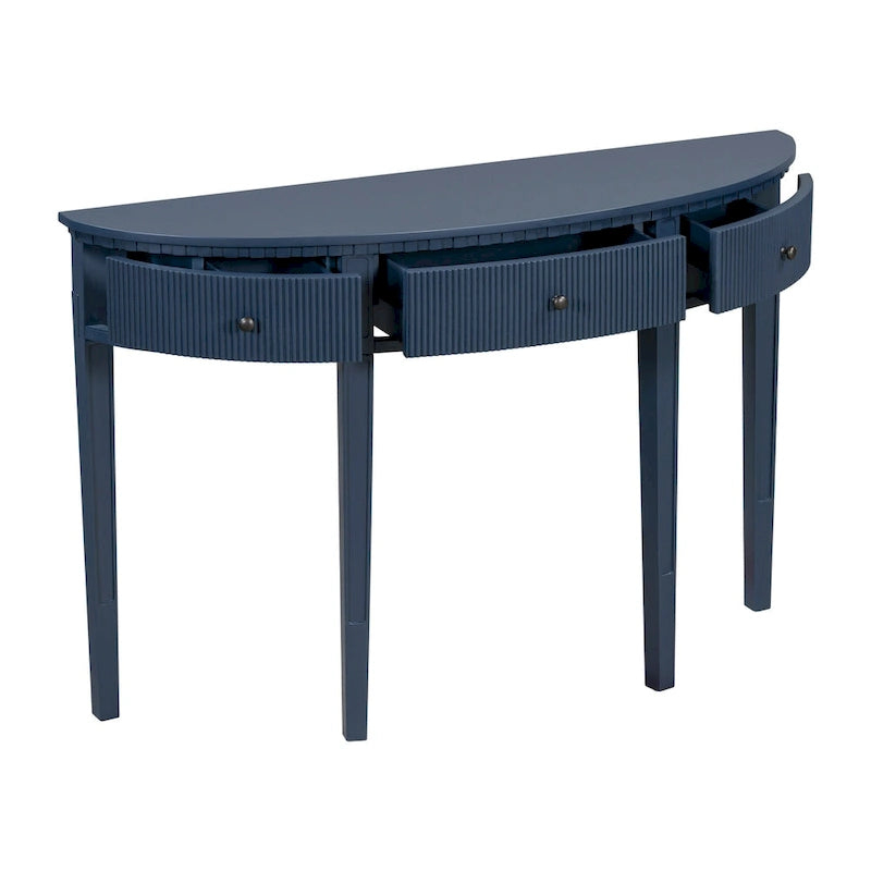 Consolle curva a 3 cassetti Nera/Blu Navy/Bianco Antico