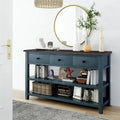 Tavolo Consolle Mid-Century Blu Navy / Bianco Antico / Espresso, 3 Cassetti, Singolo
