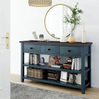 Tavolo Consolle Mid-Century Blu Navy / Bianco Antico / Espresso, 3 Cassetti, Singolo