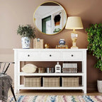Tavolo Consolle Mid-Century Blu Navy / Bianco Antico / Espresso, 3 Cassetti, Singolo