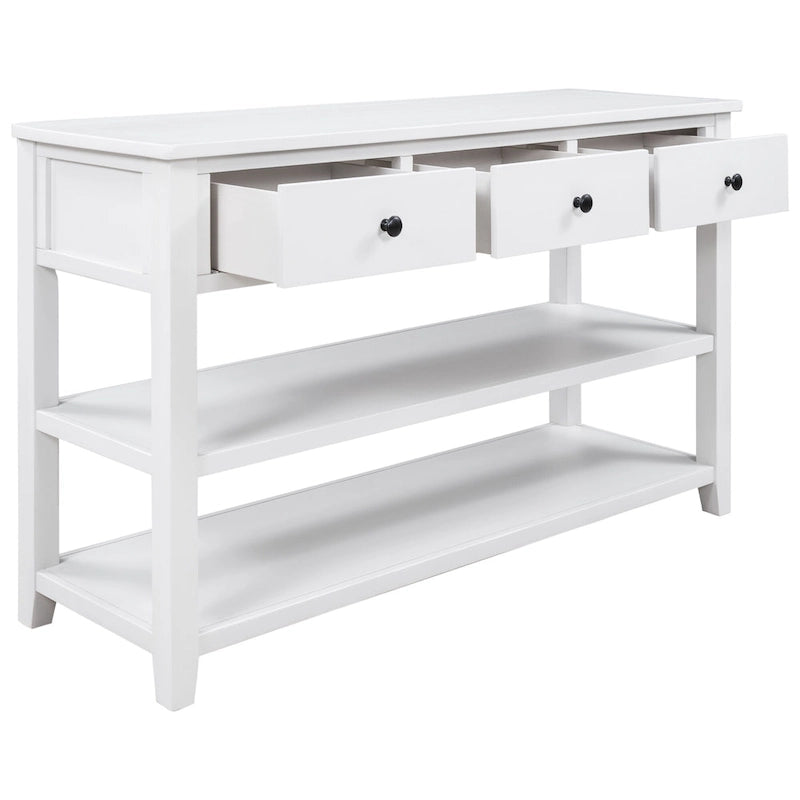 Tavolo Consolle Mid-Century Blu Navy / Bianco Antico / Espresso, 3 Cassetti, Singolo