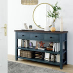 Tavolo Consolle Mid-Century Blu Navy / Bianco Antico / Espresso, 3 Cassetti, Singolo