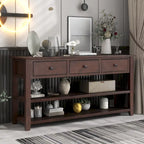 Tavolo Consolle Mid-Century Blu Navy / Bianco Antico / Espresso, 3 Cassetti, Singolo