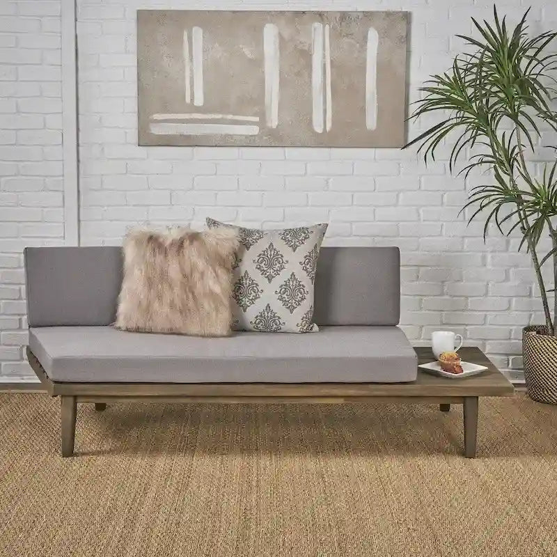 Divano a 2 posti lato destro in legno di acacia minimalista grigio/marrone (per interni/esterni)