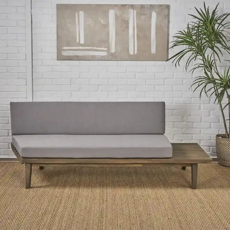 Divano a 2 posti lato destro in legno di acacia minimalista grigio/marrone (per interni/esterni)
