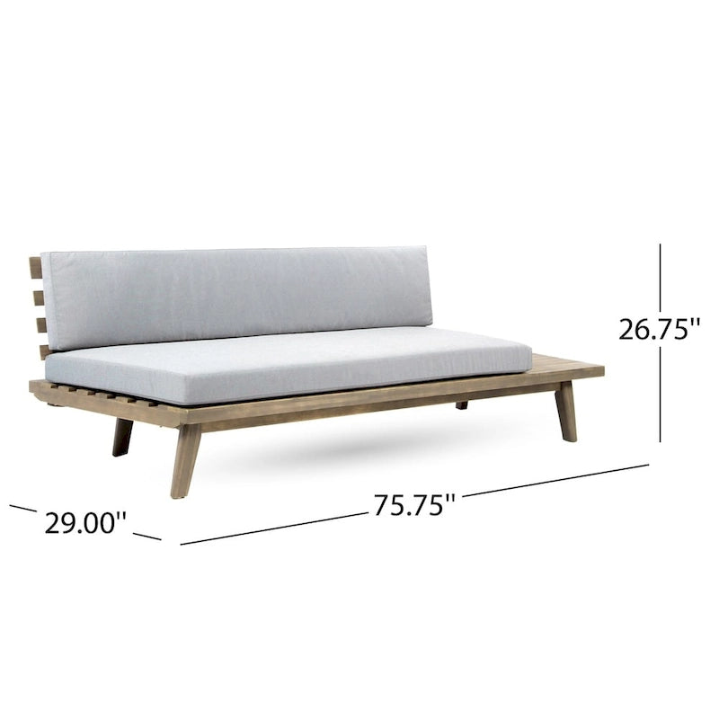 Divano a 2 posti lato destro in legno di acacia minimalista grigio/marrone (per interni/esterni)
