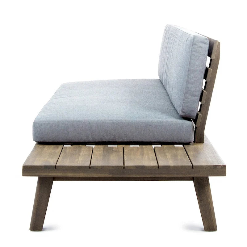Divano a 2 posti lato destro in legno di acacia minimalista grigio/marrone (per interni/esterni)