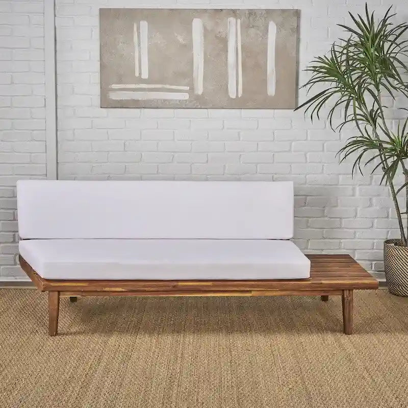 Divano a 2 posti lato destro in legno di acacia minimalista grigio/marrone (per interni/esterni)