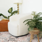 Poltrona girevole accent in tessuto bouclé Mid Century, 1 posto – Giallo scuro / Blu / Bianco