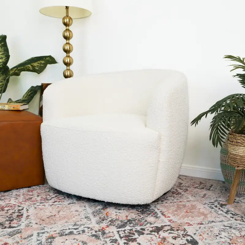 Poltrona girevole accent in tessuto bouclé Mid Century, 1 posto – Giallo scuro / Blu / Bianco