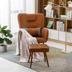Poltrona a pozzetto ad ala in similpelle marrone/grigia/beige con pouf, seduta singola