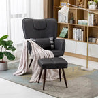 Poltrona a pozzetto ad ala in similpelle marrone/grigia/beige con pouf, seduta singola
