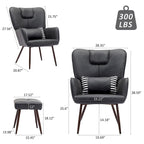 Poltrona a pozzetto ad ala in similpelle marrone/grigia/beige con pouf, seduta singola
