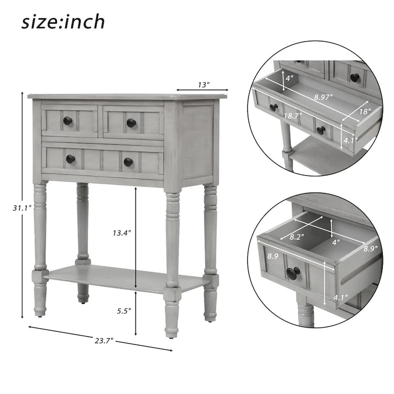 Consolle con 3 cassetti e ripiano inferiore, bianca / grigia / verde / espresso / blu scuro