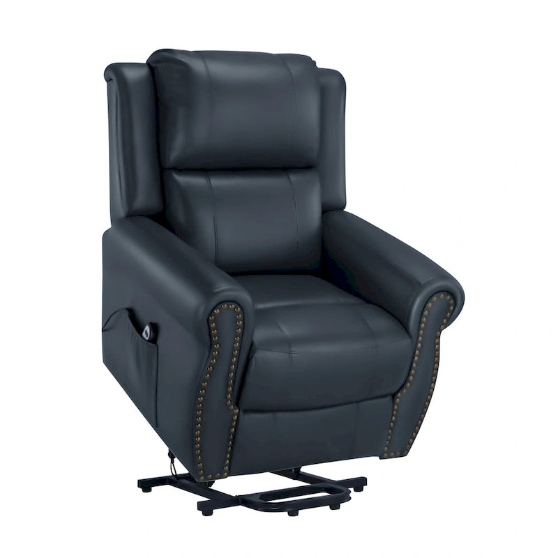 Poltrona reclinabile con sollevamento elettrico in pelle, 1 posto, Blu