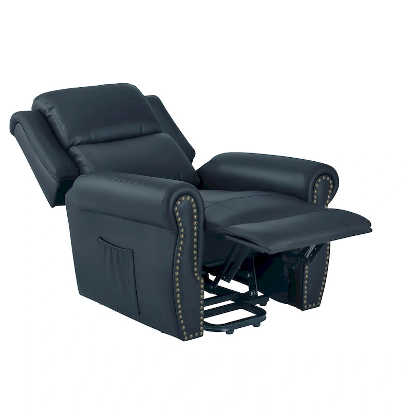 Poltrona reclinabile con sollevamento elettrico in pelle, 1 posto, Blu