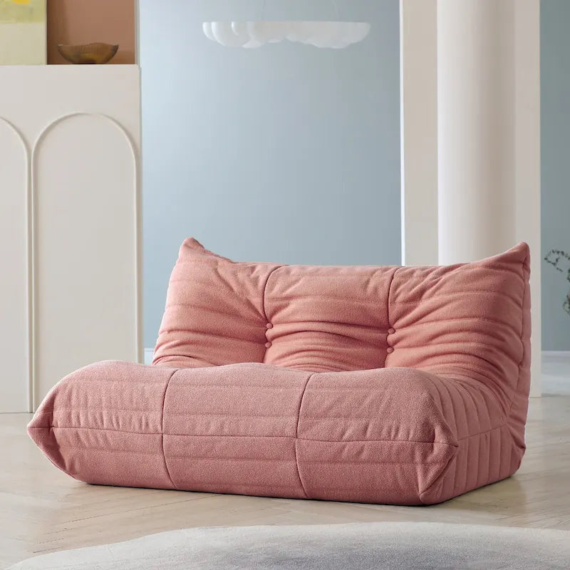 Divano da terra pigro in velluto Teddy rosa, 1/2/3 posti