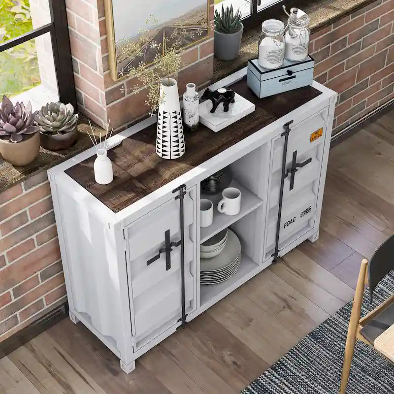 Tavolo consolle industriale in acciaio da 46" – Gun Metal / Sand Black / Sand White