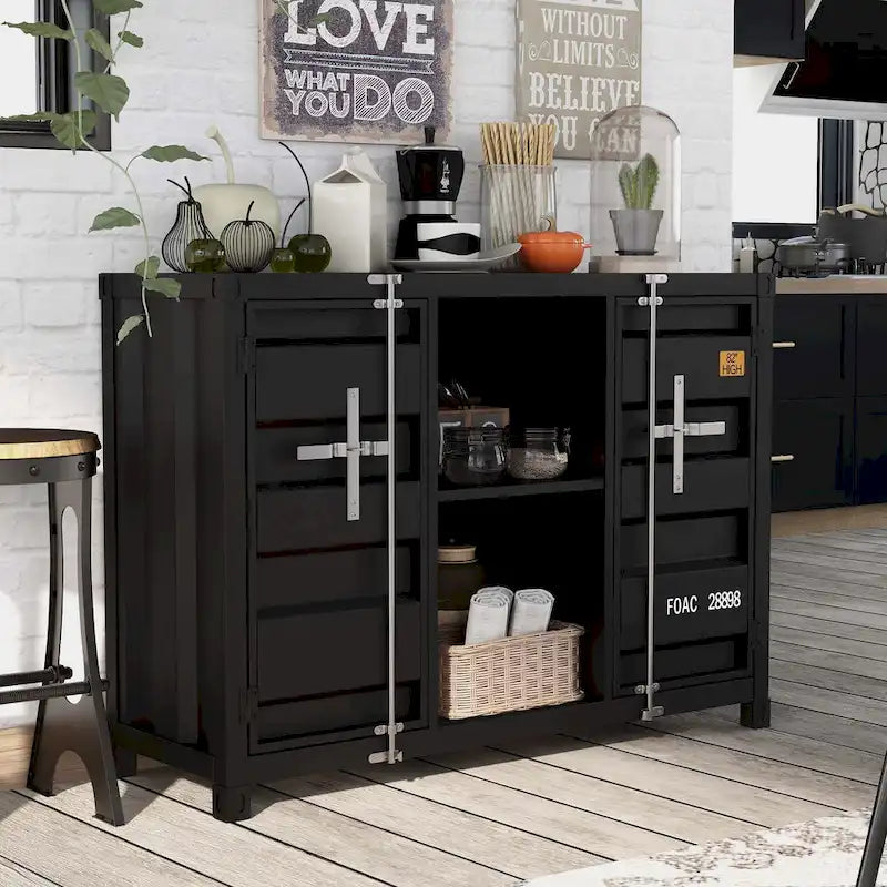 Tavolo consolle industriale in acciaio da 46" – Gun Metal / Sand Black / Sand White