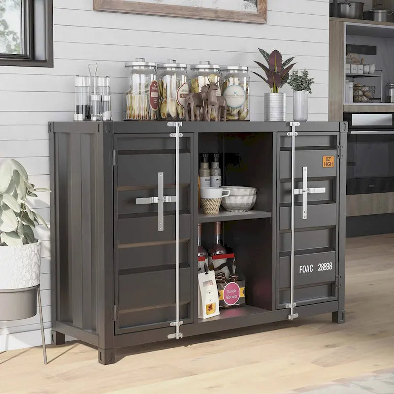 Tavolo consolle industriale in acciaio da 46" – Gun Metal / Sand Black / Sand White