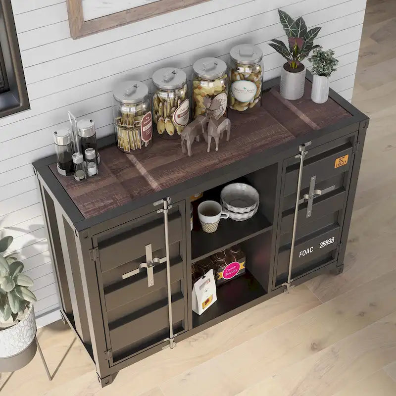 Tavolo consolle industriale in acciaio da 46" – Gun Metal / Sand Black / Sand White