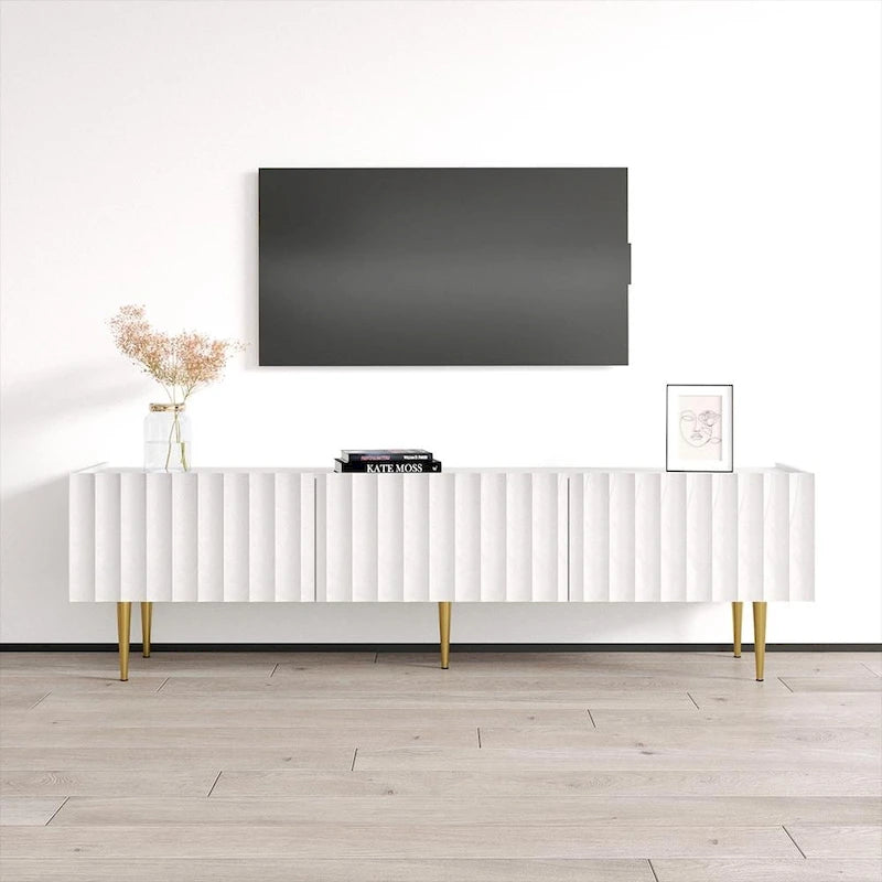 Mobile TV Moderno Bianco/Nero Lucido, Adatto fino a 80"