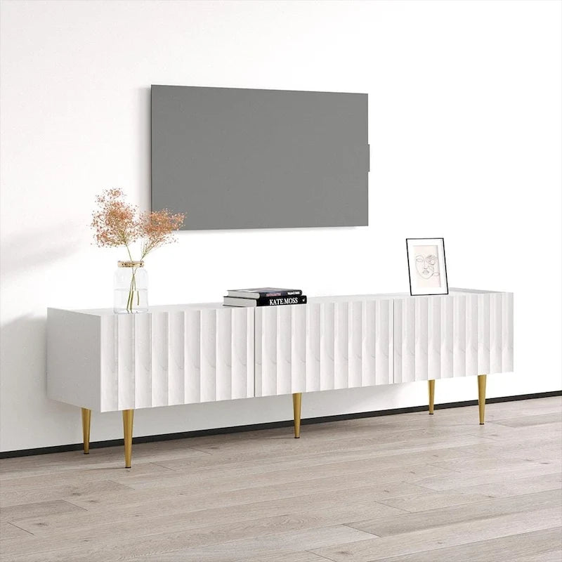 Mobile TV Moderno Bianco/Nero Lucido, Adatto fino a 80"