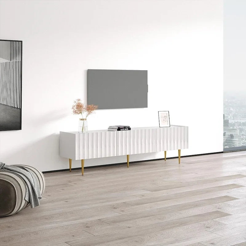 Mobile TV Moderno Bianco/Nero Lucido, Adatto fino a 80"