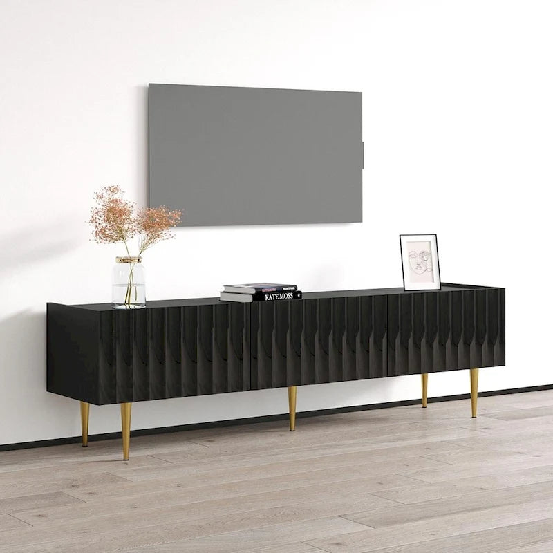 Mobile TV Moderno Bianco/Nero Lucido, Adatto fino a 80"