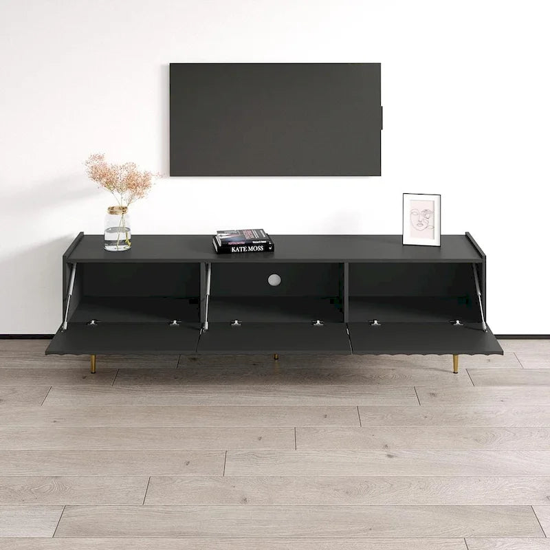 Mobile TV Moderno Bianco/Nero Lucido, Adatto fino a 80"