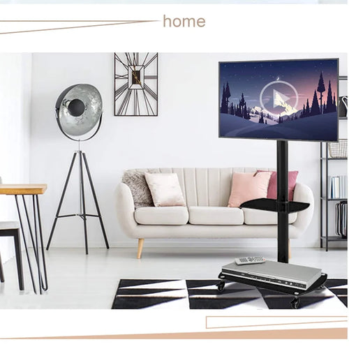 Supporto TV Girevole con Struttura in Metallo Nero e Ruote Bloccabili, 32-65", Assemblaggio da 1-2 Persone