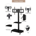 Supporto TV Girevole con Struttura in Metallo Nero e Ruote Bloccabili, 32-65", Assemblaggio da 1-2 Persone