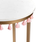 Tavolino d'appoggio con ripiano in marmo multicolore e nappine rosa, singolo