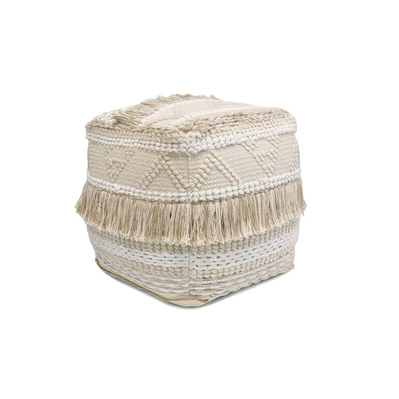 Pouf quadrato beige in cotone intrecciato a mano, 1 posto