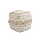 Pouf quadrato beige in cotone intrecciato a mano, 1 posto