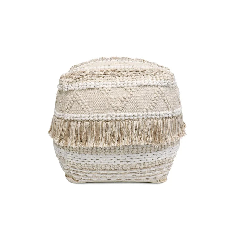 Pouf quadrato beige in cotone intrecciato a mano, 1 posto